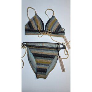 Robin Piccone Crochet Stripe Bikini Set Medium M New w/ Tags